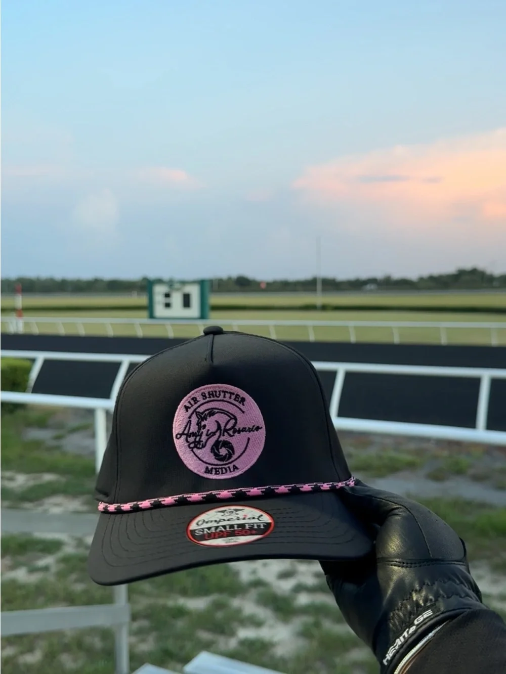 Air Shutter Pink Patch Black Trucker Hat